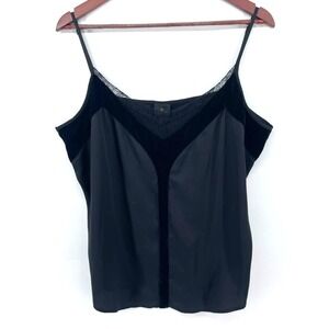 Worthington Tank Top Women XL Black Satin Velvet Lace Trim Whimsigoth Witchy